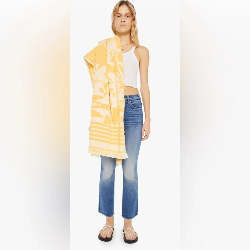 MOTHER The Laid Back Beach Towel Yellow Fawn Patrol XL 100% Cotton NWT
